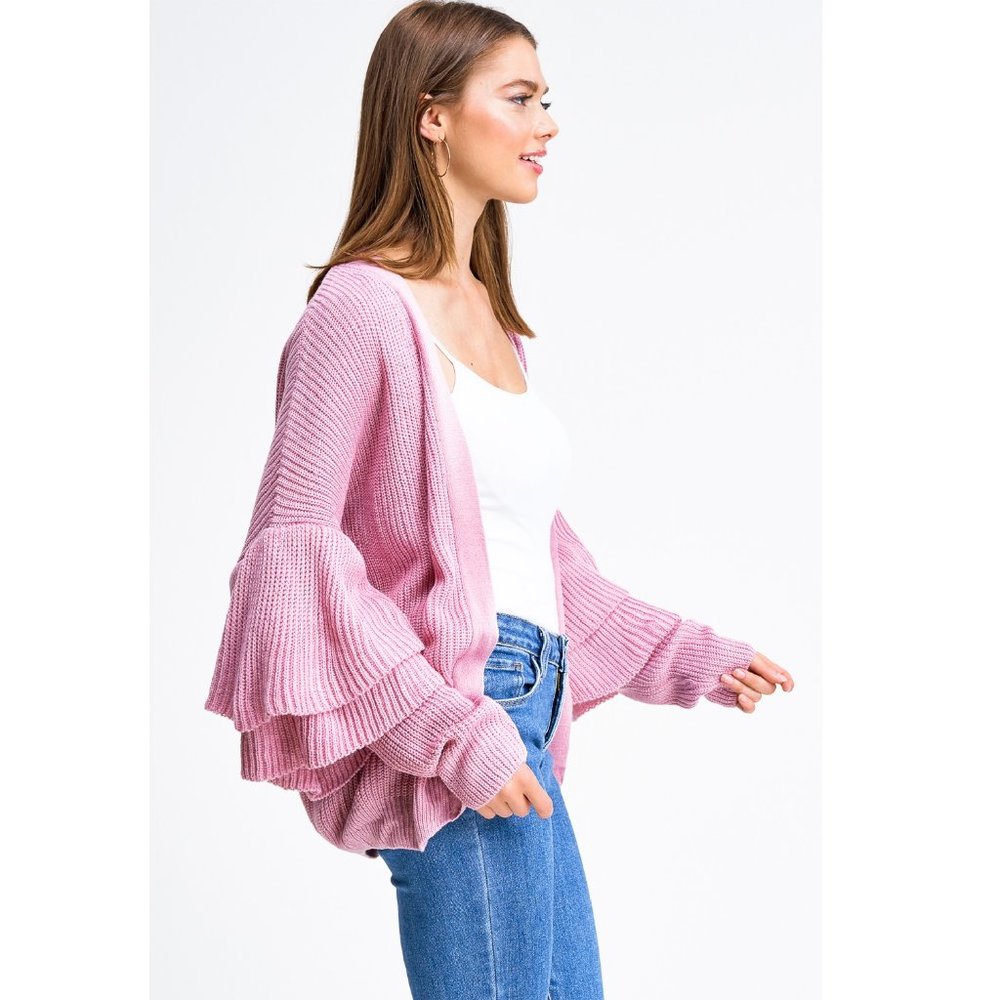 2FOR$30 - NWT Pink Knit Long Tiered Sleeve Cardigan, Large - Picture 4 of 5